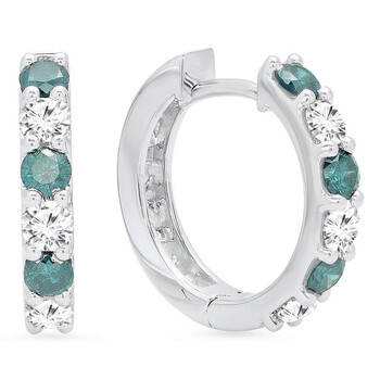 Bông tai Dazzling Rock Dazzlingrock Collection 1.10 Carat (Ctw) 14K Round White & Blue Diamond Ladies Fine Dainty Hoop Earrings 1 Ct