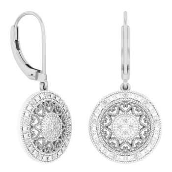 Dazzling Rock Dazzlingrock Collection 0.12 Carat (Ctw) Rhodium Plated Round Diamond Ladies Dangling Fashion Earrings, Sterling Silver 2 Bông tai Dazzling Rock Dazzlingrock Collection 0.12 Carat (Ctw) Rhodium Plated Round Diamond Ladies Dangling Fashion Earrings