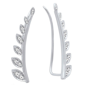 Bông tai Dazzling Rock Dazzlingrock Collection 0.50 Carat (Ctw) 14K Round White Diamond Ladies Leaf Shaped Climber Earrings 1/2 Ct