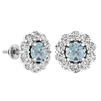 Dazzling Rock Dazzlingrock Collection 3.90 Carat (Ctw) Round Aquamarine & White Sapphire Ladies Halo Fashion Stud Earrings, Sterling Silver 1 Bông tai Dazzling Rock Dazzlingrock Collection 3.90 Carat (Ctw) Round Aquamarine & White Sapphire Ladies Halo Fashion Stud Earrings