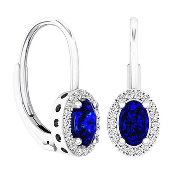Bông tai Dazzling Rock Dazzlingrock Collection 10K 6X4 Mm Each Oval Cut Blue Sapphire & Round Cut Diamond Ladies Dangling Earrings