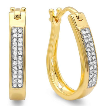 Bông tai Dazzling Rock 0.10 Carat (Ctw) 18K Yellow Gold Plated Sterling Silver Round Diamond Ladies Hoop Earrings 1/10 Ct