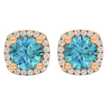 Bông tai Dazzling Rock Dazzlingrock Collection 18K 5 Mm Each Round Blue Topaz & White Diamond Ladies Halo Stud Earrings