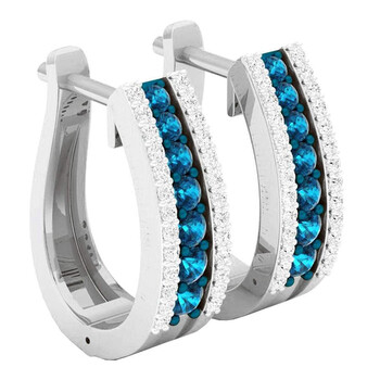 Bông tai Dazzling Rock Dazzlingrock Collection 0.70 Carat (Ctw) 10K Round Blue & White Diamond Ladies Huggies Hoop Earrings 3/4 Ct