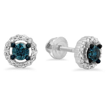 Bông tai Dazzling Rock Dazzlingrock Collection 0.45 Carat (Ctw) 10K Round Blue & White Diamond Ladies Halo Stud Earrings 1/2 Ct