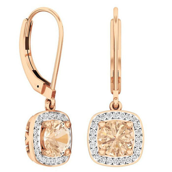 Dazzling Rock Dazzlingrock Collection 10K 6 Mm Each Round Morganite & White Diamond Ladies Halo Style Dangling Drop Earrings, Rose Gold 2 Bông tai Dazzling Rock Dazzlingrock Collection 10K 6 Mm Each Round Morganite & White Diamond Ladies Halo Style Dangling Drop Earrings