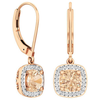 Bông tai Dazzling Rock Dazzlingrock Collection 18K 6 Mm Each Round Morganite & White Diamond Ladies Halo Style Dangling Drop Earrings
