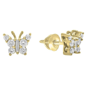 Bông tai Dazzling Rock Dazzlingrock Collection 0.48 Carat (Ctw) 14K Round & Baguette Cut Diamond Ladies Butterfly Stud Earrings 1/2 Ct