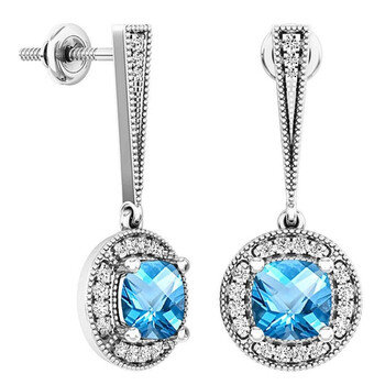 Bông tai Dazzling Rock Dazzlingrock Collection 6 Mm Each Cushion Cut Blue Topaz & Round Diamond Ladies Halo Drop Earrings