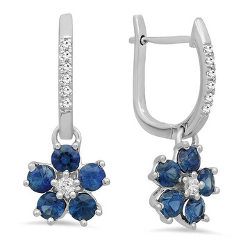 Dazzling Rock Dazzlingrock Collection 14K Round Blue Sapphire & Diamond Ladies Cluster Flower Dangling Drop Earrings, White Gold 1 Bông tai Dazzling Rock Dazzlingrock Collection 14K Round Blue Sapphire & Diamond Ladies Cluster Flower Dangling Drop Earrings