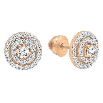Bông tai Dazzling Rock 0.41 Carat (Cttw) Round White Diamond Ladies Halo Style Stud Earrings