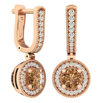 Dazzling Rock Dazzlingrock Collection 1.00 Carat (Ctw) 14K Round Champagne & White Diamond Ladies Halo Dangling Earrings, Rose Gold 2 Bông tai Dazzling Rock Dazzlingrock Collection 1.00 Carat (Ctw) 14K Round Champagne & White Diamond Ladies Halo Dangling Earrings