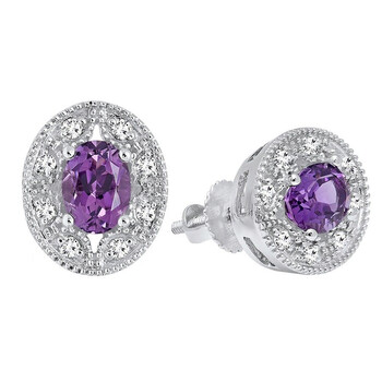 Dazzling Rock Dazzlingrock Collection 14K 7X5 Mm Each Oval Amethyst & Round White Diamond Ladies Stud Earrings, White Gold 2 Bông tai Dazzling Rock Dazzlingrock Collection 14K 7X5 Mm Each Oval Amethyst & Round White Diamond Ladies Stud Earrings