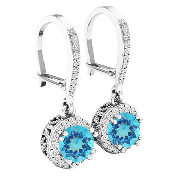 Dazzling Rock Dazzlingrock Collection 10K 5.5 Mm Round Blue Topaz & Diamond Ladies Halo Style Dangling Drop Earrings, White Gold 1 Bông tai Dazzling Rock Dazzlingrock Collection 10K 5.5 Mm Round Blue Topaz & Diamond Ladies Halo Style Dangling Drop Earrings