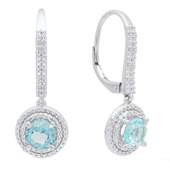 Dazzling Rock Dazzlingrock Collection 10K 6 Mm Round Blue Topaz & White Diamond Ladies Drop Earrings, White Gold 1 Bông tai Dazzling Rock Dazzlingrock Collection 10K 6 Mm Round Blue Topaz & White Diamond Ladies Drop Earrings