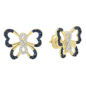 Bông tai Dazzling Rock Dazzlingrock Collection 10K Round Blue Sapphire & White Diamond Ladies Butterfly Stud Earrings