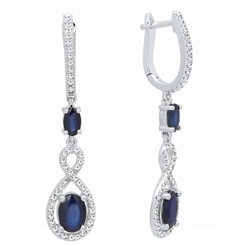 Dazzling Rock Dazzlingrock Collection 14K Each Oval Cut Blue Sapphire & Round Diamond Ladies Infinity Drop Earrings, White Gold 2 Bông tai Dazzling Rock Dazzlingrock Collection 14K Each Oval Cut Blue Sapphire & Round Diamond Ladies Infinity Drop Earrings