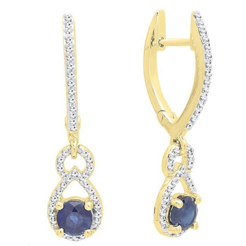 Dazzling Rock Dazzlingrock Collection 14K Round Each 4 Mm Blue Sapphire & White Diamond Ladies Dangling Drop Earrings, Yellow Gold 1 Bông tai Dazzling Rock Dazzlingrock Collection 14K Round Each 4 Mm Blue Sapphire & White Diamond Ladies Dangling Drop Earrings