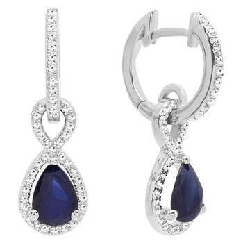 Bông tai Dazzling Rock Dazzlingrock Collection 14K 7X5 Mm Pear Cut Blue Sapphire & Round White Diamond Ladies Dangling Drop Earrings