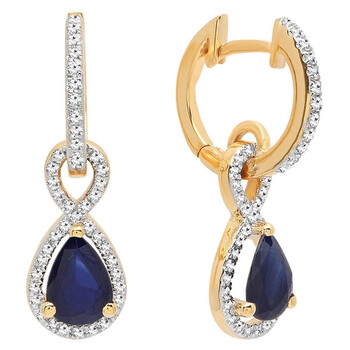 Bông tai Dazzling Rock Dazzlingrock Collection 14K 7X5 Mm Pear Cut Blue Sapphire & Round White Diamond Ladies Dangling Drop Earrings