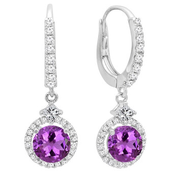 Dazzling Rock Dazzlingrock Collection 14K 5.5 Mm Each Round Cut Amethyst And Round & Princess Cut Diamond Drop Earrings, White Gold 1 Bông tai Dazzling Rock Dazzlingrock Collection 14K 5.5 Mm Each Round Cut Amethyst And Round & Princess Cut Diamond Drop Earrings