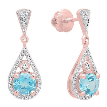 Dazzling Rock Dazzlingrock Collection 14K 5.5 Mm Each Round Blue Topaz & White Diamond Ladies Drop Earrings, Rose Gold 2 Bông tai Dazzling Rock Dazzlingrock Collection 14K 5.5 Mm Each Round Blue Topaz & White Diamond Ladies Drop Earrings