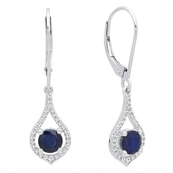 Dazzling Rock Dazzlingrock Collection 10K Round 5 Mm Blue Sapphire & White Diamond Ladies Dangling Drop Earrings, White Gold 1 Bông tai Dazzling Rock Dazzlingrock Collection 10K Round 5 Mm Blue Sapphire & White Diamond Ladies Dangling Drop Earrings