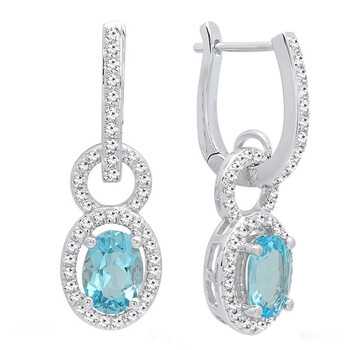 Dazzling Rock Dazzlingrock Collection 14K 7X5 Mm Each Oval Blue Topaz & Round White Diamond Ladies Dangling Earrings, White Gold 2 Bông tai Dazzling Rock Dazzlingrock Collection 14K 7X5 Mm Each Oval Blue Topaz & Round White Diamond Ladies Dangling Earrings
