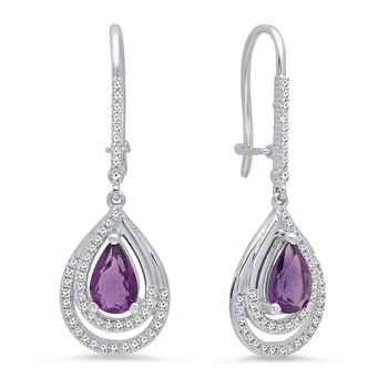 Dazzling Rock Dazzlingrock Collection 10K 8X5 Mm Each Pear Amethyst & Round White Diamond Ladies Drop Earrings, White Gold 1 Bông tai Dazzling Rock Dazzlingrock Collection 10K 8X5 Mm Each Pear Amethyst & Round White Diamond Ladies Drop Earrings