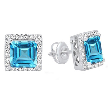 Dazzling Rock Dazzlingrock Collection 14K 6 Mm Each Princess Blue Topaz & Round White Diamond Ladies Stud Earrings, White Gold 1 Bông tai Dazzling Rock Dazzlingrock Collection 14K 6 Mm Each Princess Blue Topaz & Round White Diamond Ladies Stud Earrings