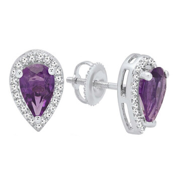 Bông tai Dazzling Rock Dazzlingrock Collection 14K 8X5 Mm Each Pear Amethyst & Round White Diamond Stud Earrings