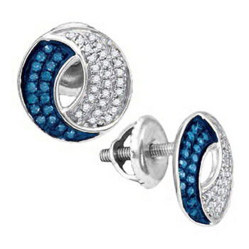 Bông tai Dazzling Rock Dazzlingrock Collection 0.25 Carat (Ctw) 10K Round Blue & White Diamond Ladies Stud Earrings 1/4 Ct
