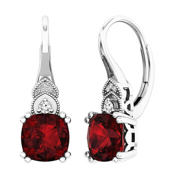 Bông tai Dazzling Rock Dazzlingrock Collection 14K 8 Mm Each Cushion Garnet & Round Diamond Halo Hoop Earrings