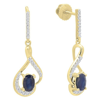 Dazzling Rock Dazzlingrock Collection 14K 6X4 Mm Oval Blue Sapphire & Round White Diamond Ladies Dangling Earrings, Yellow Gold 2 Bông tai Dazzling Rock Dazzlingrock Collection 14K 6X4 Mm Oval Blue Sapphire & Round White Diamond Ladies Dangling Earrings
