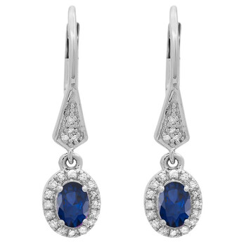 Dazzling Rock Dazzlingrock Collection 10K 6X4 Mm Each Oval Blue Sapphire & Round Diamond Ladies Dangling Drop Earrings, White Gold 2 Bông tai Dazzling Rock Dazzlingrock Collection 10K 6X4 Mm Each Oval Blue Sapphire & Round Diamond Ladies Dangling Drop Earrings