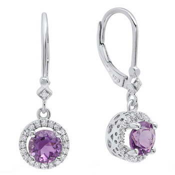 Bông tai Dazzling Rock Dazzlingrock Collection 10K 6.5 Mm Each Round Amehyst & White Diamond Ladies Drop Earrings