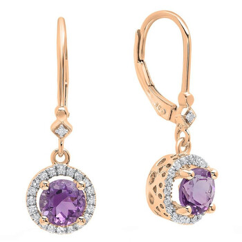 Bông tai Dazzling Rock Dazzlingrock Collection 18K 6.5 Mm Each Round Amehyst & White Diamond Ladies Drop Earrings
