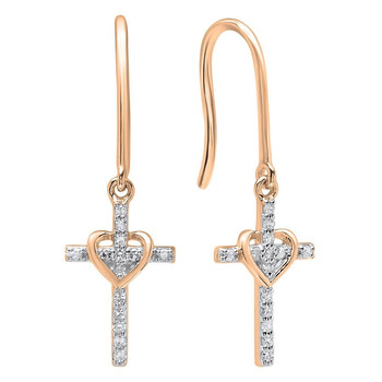 Bông tai Dazzling Rock Dazzlingrock Collection 0.15 Carat (Ctw) 10K Round White Diamond Ladies Cross & Heart Drop Earrings