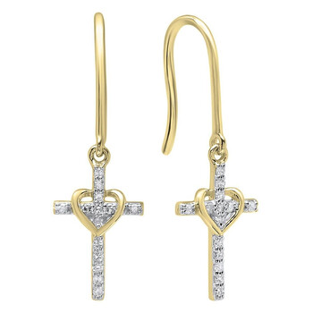 Bông tai Dazzling Rock Dazzlingrock Collection 0.15 Carat (Ctw) 14K Round White Diamond Ladies Cross & Heart Drop Earrings