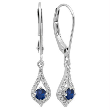 Bông tai Dazzling Rock Dazzlingrock Collection 10K Round Blue Sapphire & White Diamond Ladies Dangling Drop Earrings