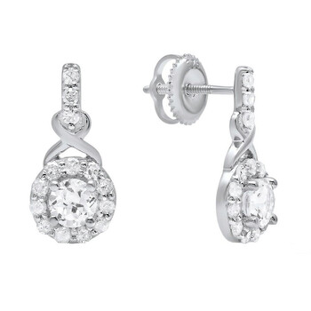 Dazzling Rock Dazzlingrock Collection 4 Mm Each Round White Sapphire & Diamond Ladies Swirl Drop Earrings, Sterling Silver 2 Bông tai Dazzling Rock Dazzlingrock Collection 4 Mm Each Round White Sapphire & Diamond Ladies Swirl Drop Earrings
