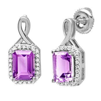 Dazzling Rock Dazzlingrock Collection 10K 7X5 Mm Emerald Amethyst & Round Diamond Ladies Infinity Drop Earrings, White Gold 1 Bông tai Dazzling Rock Dazzlingrock Collection 10K 7X5 Mm Emerald Amethyst & Round Diamond Ladies Infinity Drop Earrings
