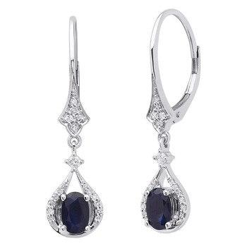 Dazzling Rock Dazzlingrock Collection 14K 6X4 Mm Each Oval Blue Saapphire & White Diamond Ladies Dangling Drop Earrings, White Gold 2 Bông tai Dazzling Rock Dazzlingrock Collection 14K 6X4 Mm Each Oval Blue Saapphire & White Diamond Ladies Dangling Drop Earrings