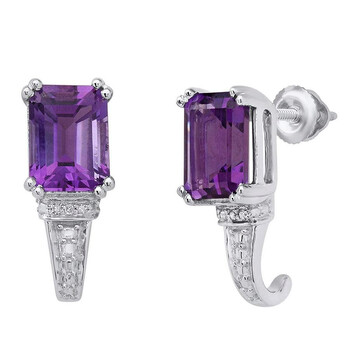 Dazzling Rock Dazzlingrock Collection 10K 8X6 Mm Each Emerald Shape Amethyst & Round White Diamond Ladies J Shape Stud Earrings, White Gold 1 Bông tai Dazzling Rock Dazzlingrock Collection 10K 8X6 Mm Each Emerald Shape Amethyst & Round White Diamond Ladies J Shape Stud Earrings