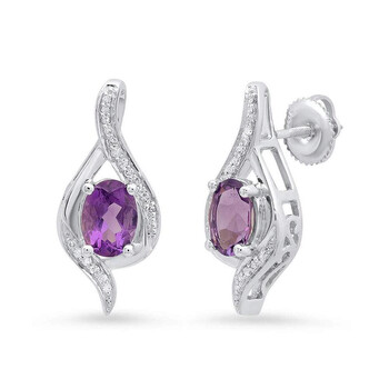 Bông tai Dazzling Rock Dazzlingrock Collection 10K 7X5 Mm Each Oval Amethyst & Round Diamond Ladies Drop Earrings