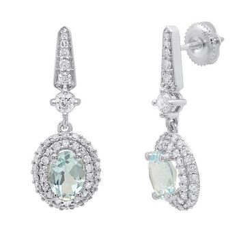 Bông tai Dazzling Rock Dazzlingrock Collection 14K 7X5 Mm Each Oval Aquamarine & Round Diamond Dangling Earrings