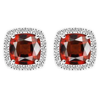 Dazzling Rock Dazzlingrock Collection 14K 6.5 Mm Each Cushion Garnet Round White Diamond Ladies Stud Earrings, White Gold 2 Bông tai Dazzling Rock Dazzlingrock Collection 14K 6.5 Mm Each Cushion Garnet Round White Diamond Ladies Stud Earrings
