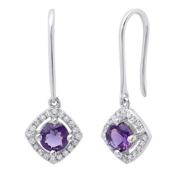 Dazzling Rock Dazzlingrock Collection 14K 5 Mm Each Round Amethyst & White Diamond Ladies Halo Dangling Drop Earrings, White Gold 1 Bông tai Dazzling Rock Dazzlingrock Collection 14K 5 Mm Each Round Amethyst & White Diamond Ladies Halo Dangling Drop Earrings