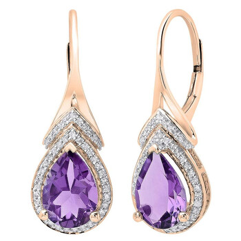 Dazzling Rock Dazzlingrock Collection 14K 10X7 Mm Each Pear Amethyst & Round Diamond Ladies Drop Earrings, Rose Gold 2 Bông tai Dazzling Rock Dazzlingrock Collection 14K 10X7 Mm Each Pear Amethyst & Round Diamond Ladies Drop Earrings