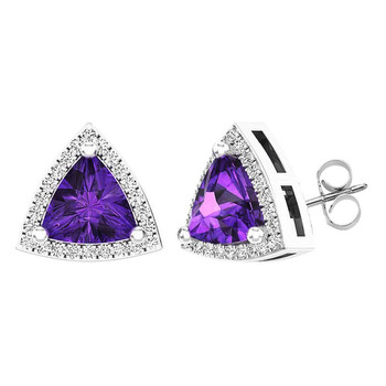 Dazzling Rock Dazzlingrock Collection 10K 6 Mm Trillion Amethyst & Round White Diamond Ladies Halo Stud Earrings, White Gold 1 Bông tai Dazzling Rock Dazzlingrock Collection 10K 6 Mm Trillion Amethyst & Round White Diamond Ladies Halo Stud Earrings